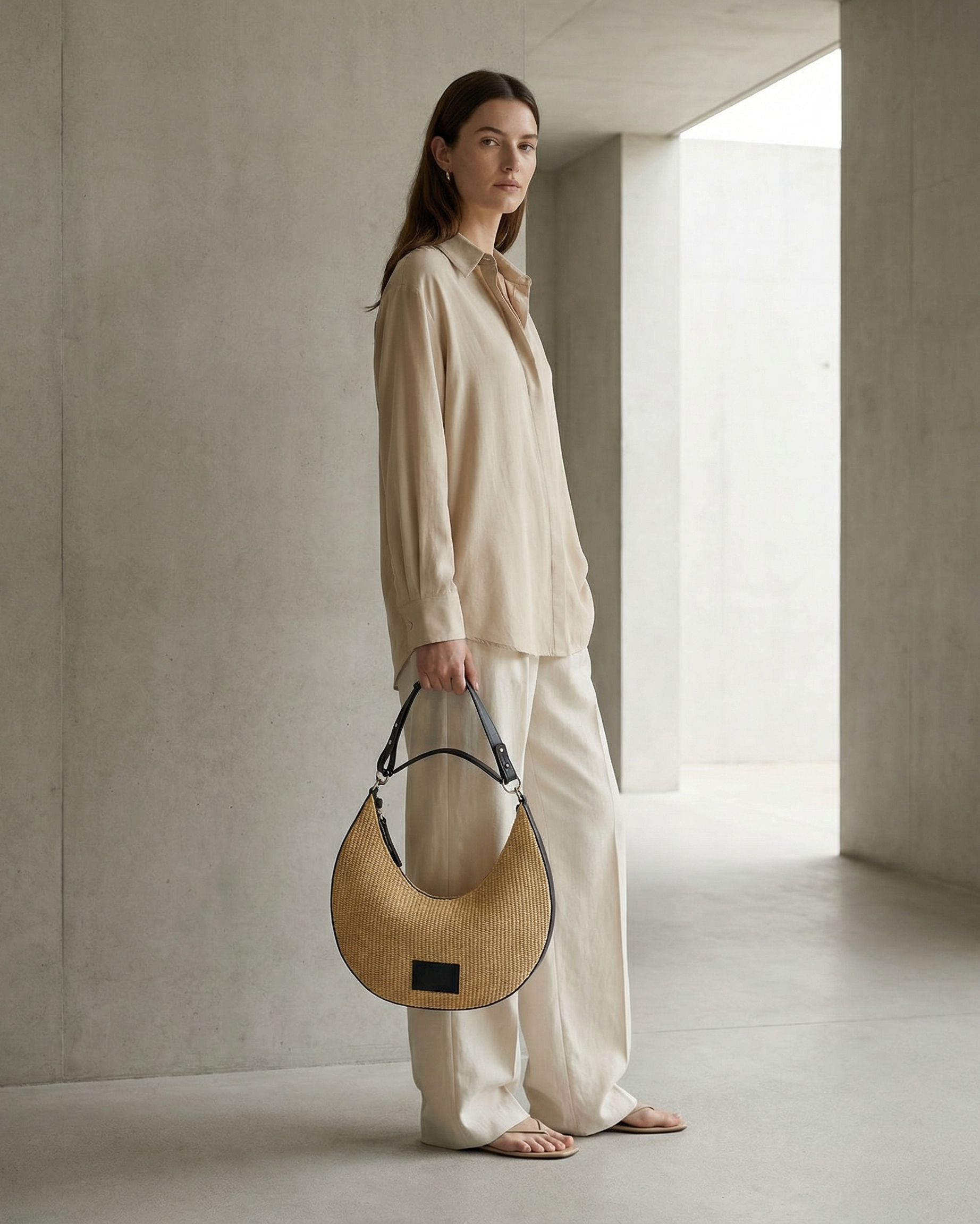 Straw and leather bag, zipper closure, one handle and an adjustable shoulder strap. Inner pocket, metallic details The Holy Bag
Τσάντα από ψάθα και δέρμα, με λαβή χειρός και λουράκι ώμου που αυξομειώνεται. Κλείσιμο με φερμουάρ, εσωτερική τσέπη The Holy Bag