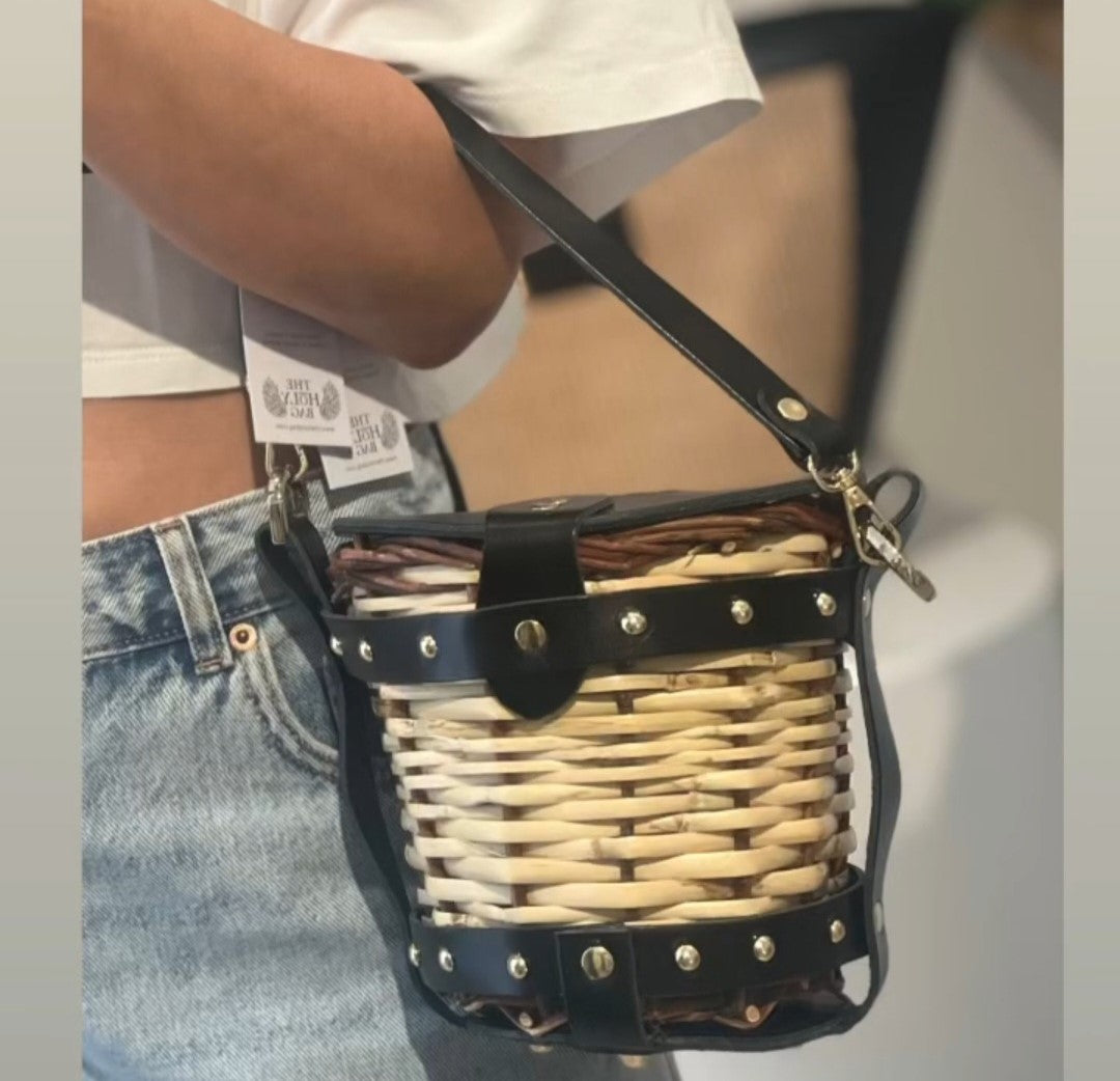 Bucket bag with leather flap and handle, Dione - The Holy Bag