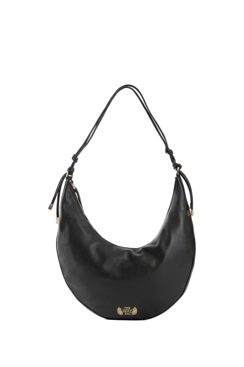 Black leather hobo black bag, Sophia. Closes with zipper. The-Holy-bag