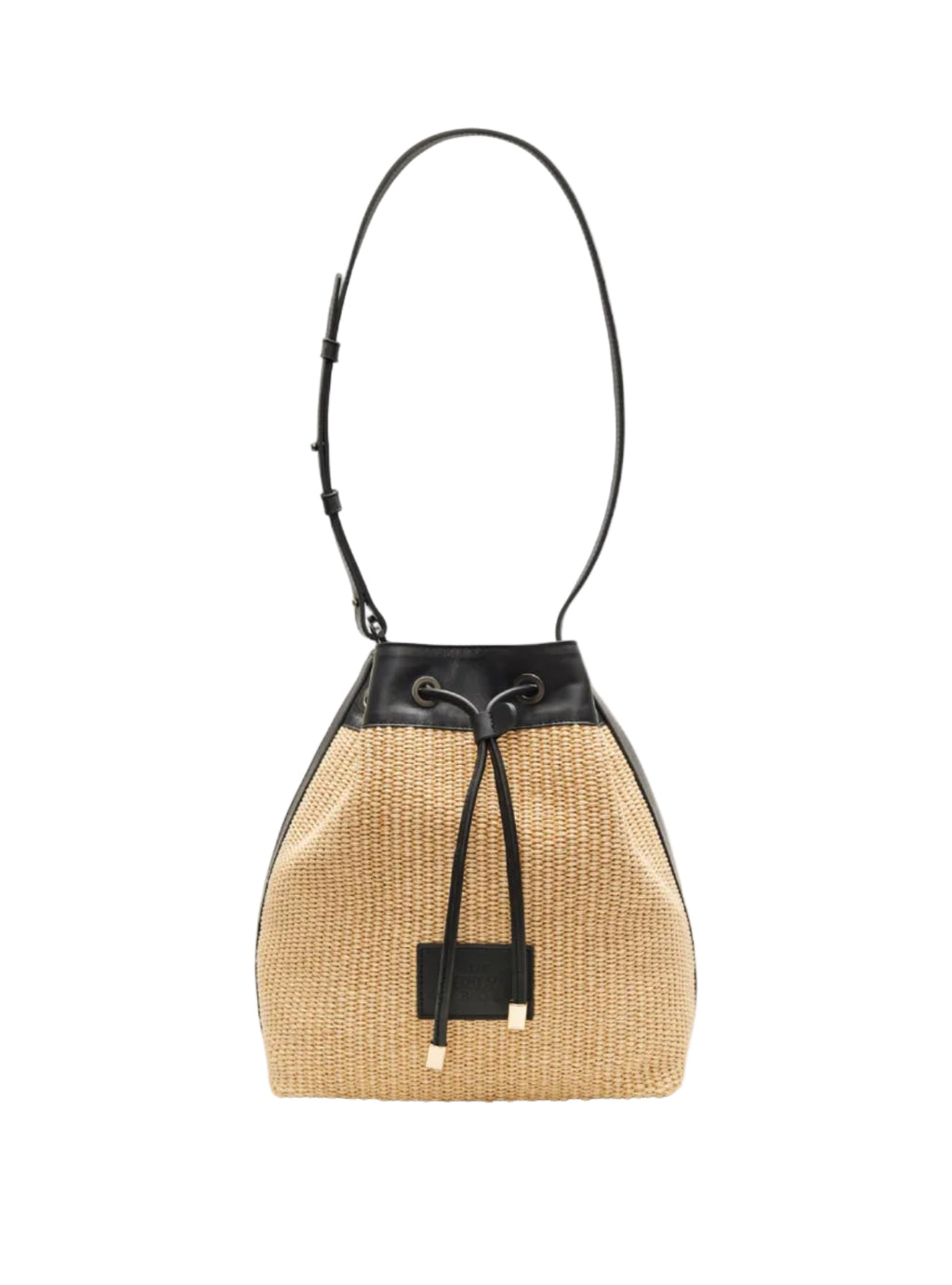Theholybag πουγκί γυναικεία τσάντα ώμου pouch bag φυσική ψάθα και μαύρο δέρμα