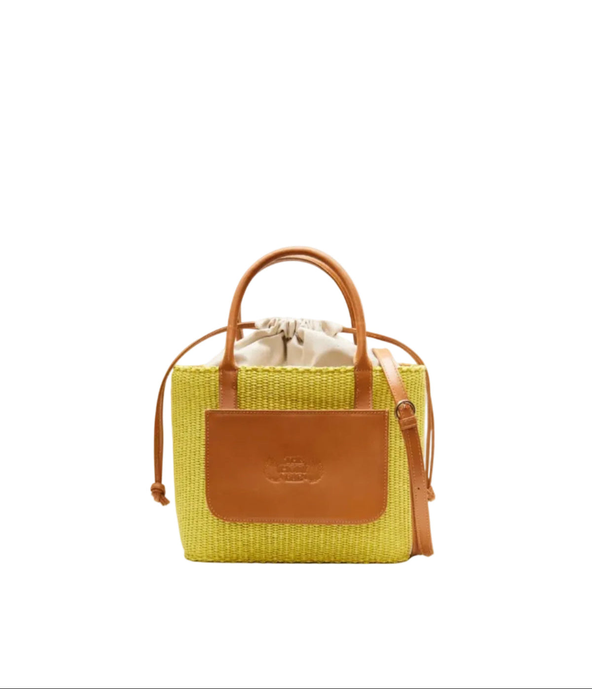 theholybag γυναικεία τσάντα καλάθι από lime ψάθα και ταμπά δέρμα, με εξωτερική τσέπη και διπλή λαβή. Με εσωτερικό πουγκί και αποσπώμενο λουράκι ώμου.
Theros bucket bag in lime straw and tobacco leather with top handles, outer leather pocket and detachable strap. THE HOLY BAG