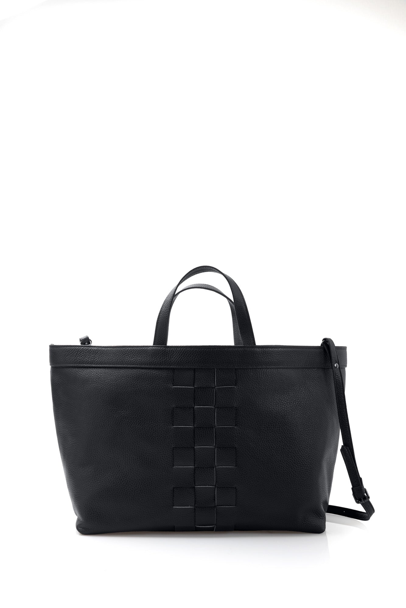 The Holy Bag - Urania leather shopper bag in knitted detail in the front, handles and a shoulder strap. Coated in pork leather and a leather pocket with zipper.