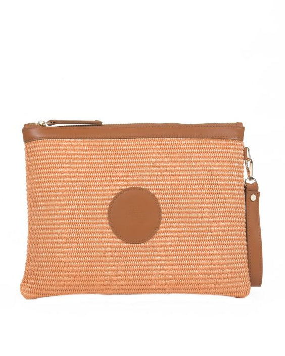 Theholybag clutch bag in orange straw an tabac leather