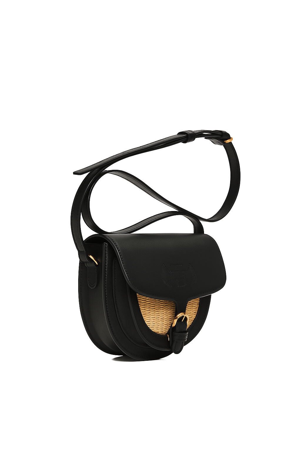 Votsalo crossbody bag in straw & black leather. The Holy Bag 
Μίνι τσαντάκι ώμου με λουράκι που αυξομειωνεται, από μαύρο δέρμα και ψάθα. Κλείνει με μαγνήτη.