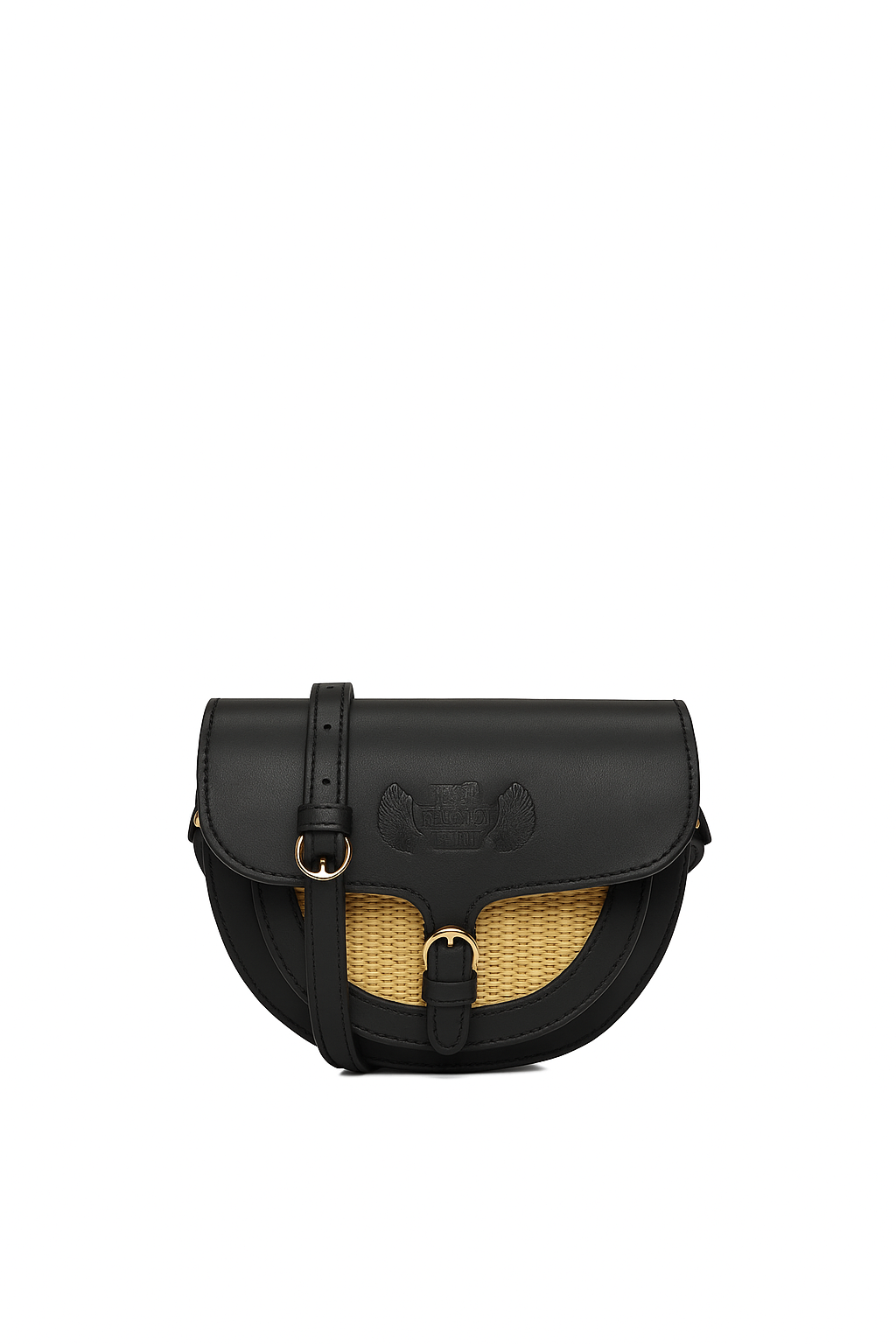 The Holy Bag 
Votsalo crossbody bag in straw & black leather. The Holy Bag 
Μίνι τσαντάκι ώμου με λουράκι που αυξομειωνεται, από μαύρο δέρμα και ψάθα. Κλείνει με μαγνήτη.