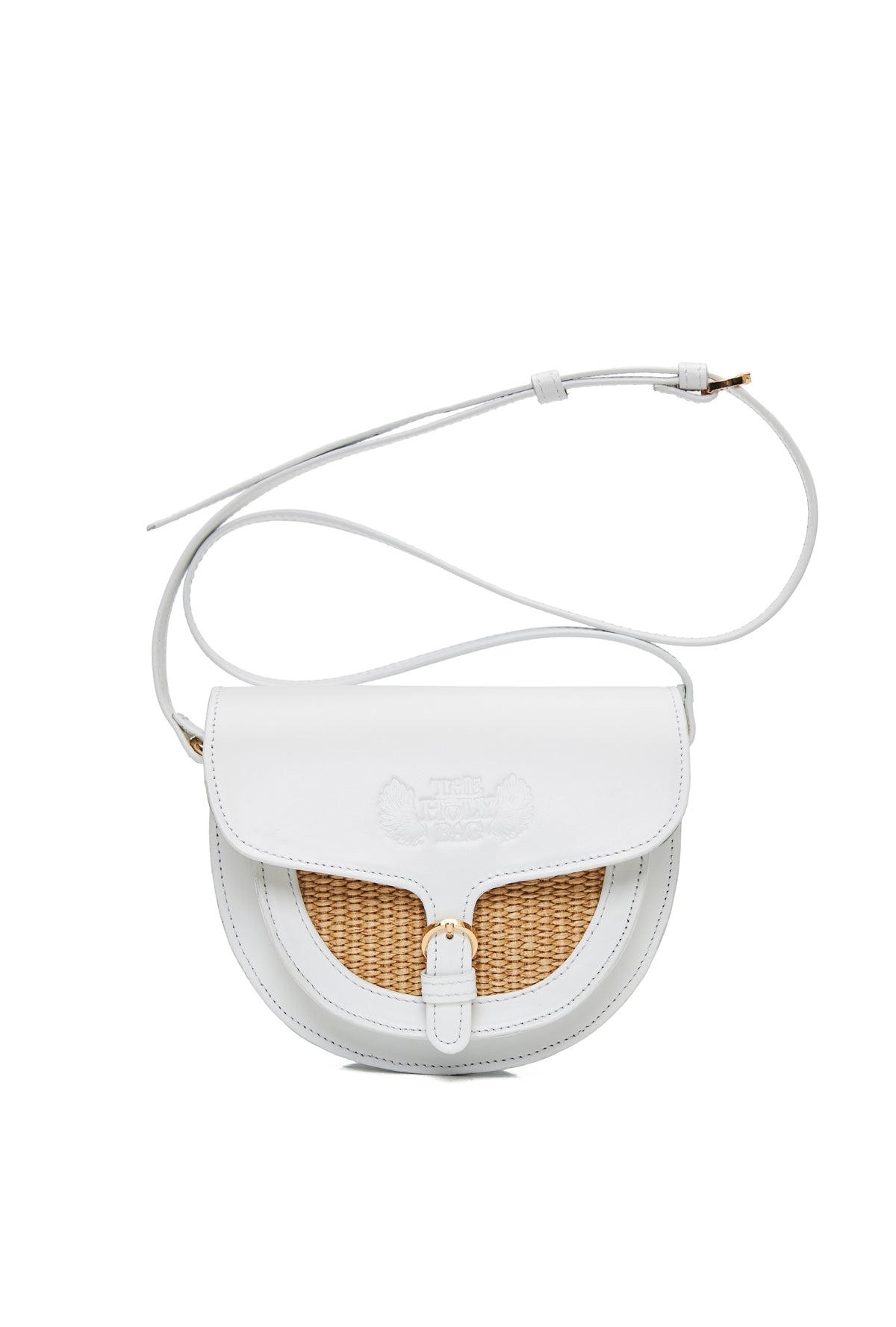 Votsalo White straw & leather bag, flap with magnetic closure and shoulder strap The Holy Bag 