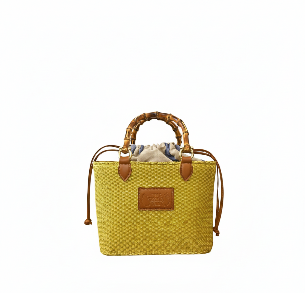 Athena Bucket Bag with bamboo handles