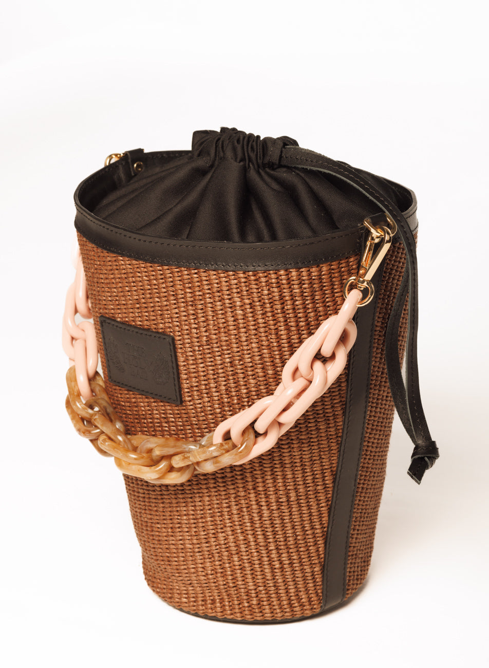 Straw bucket bag with tortoiseshell handle, Eleni - The Holy Bag