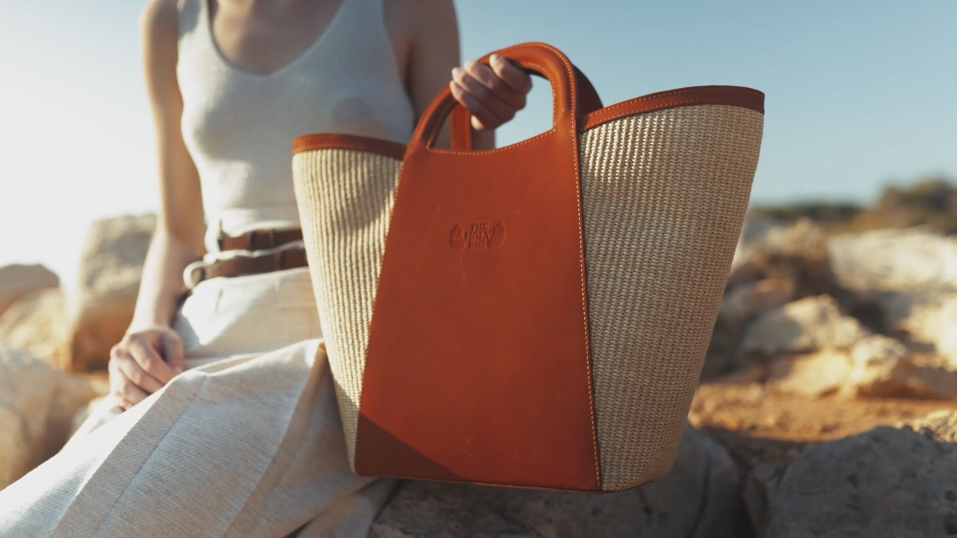 Τσάντα από δέρμα και ψάθα, AQUARIUS 