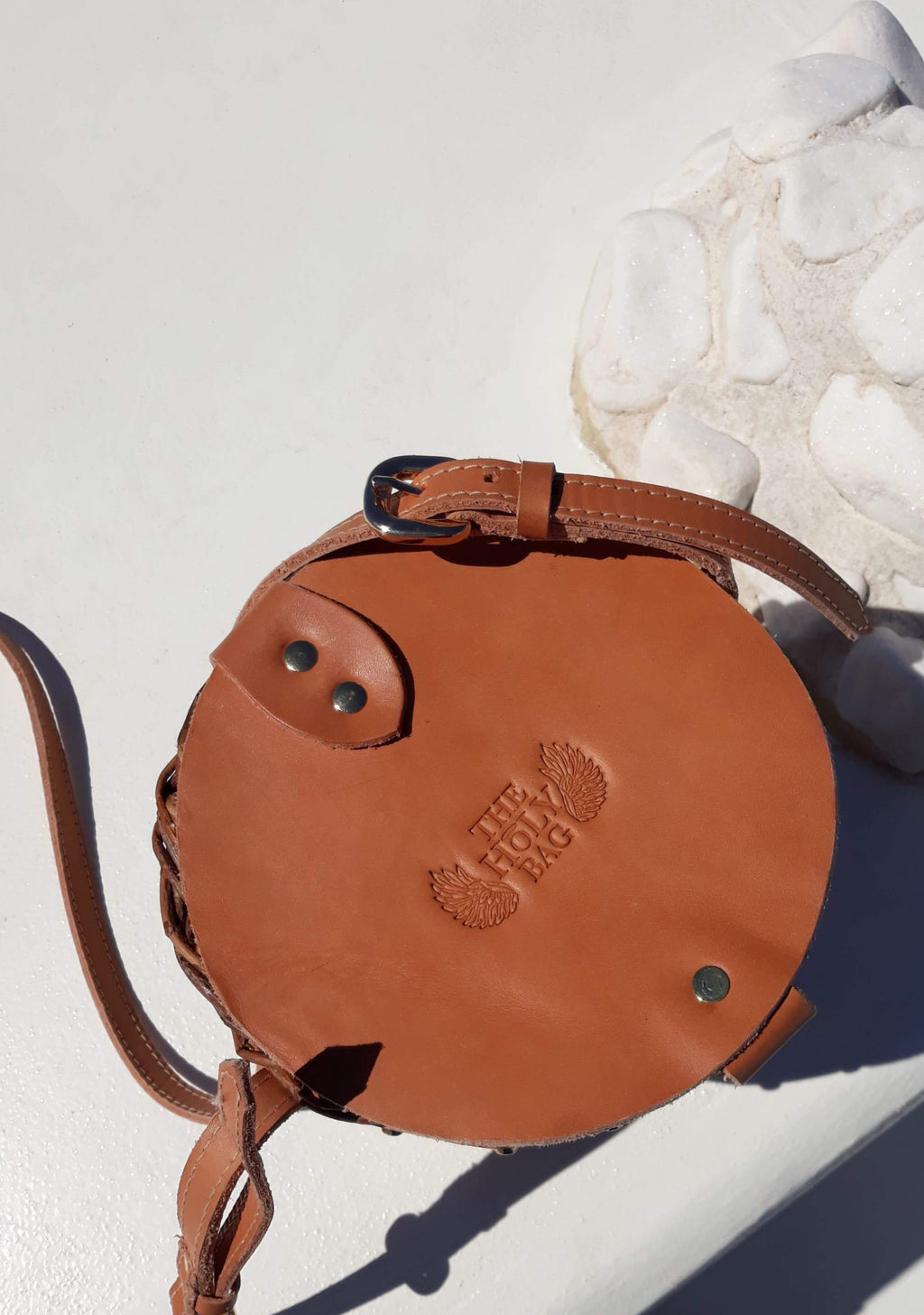 Bucket bag with leather flap and handle, Dione - The Holy Bag
