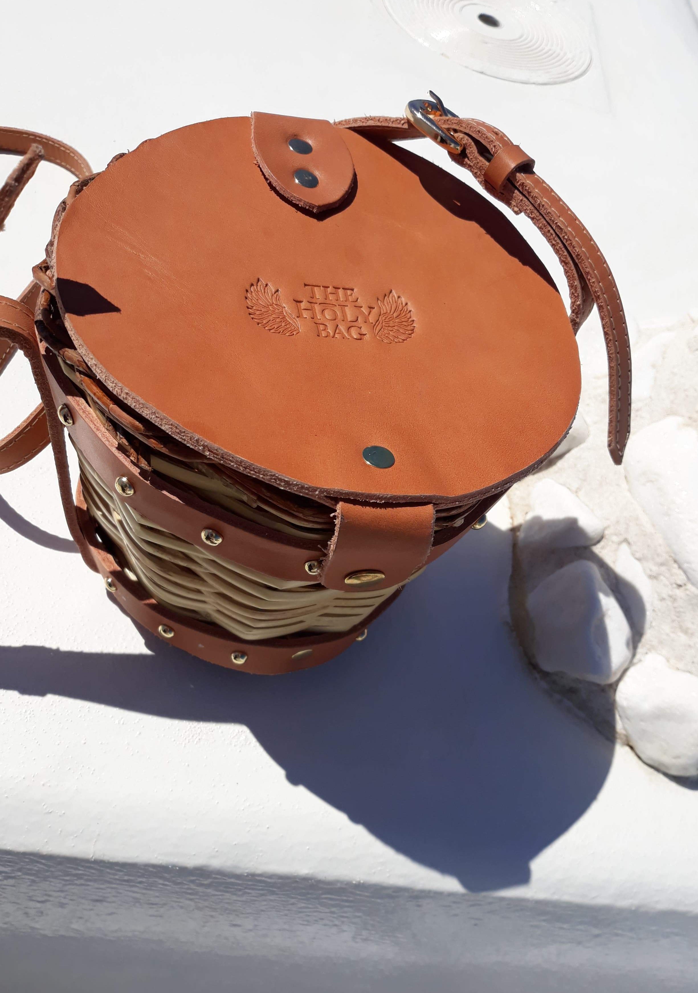 Bucket bag with leather flap and handle, Dione - The Holy Bag