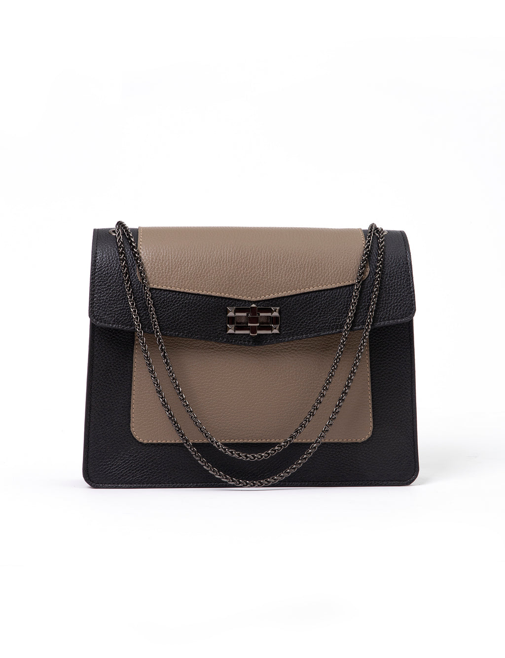 Amfitrite leather shoulder bag with chain shoulder strap, flap, inner pocket and an open pocket on the back. Leather lining. - The Holy Bag
Δερμάτινη τσάντα ώμου με αλυσίδα, με εσωτερική επένδυση από δερμα. Με εσωτερική και εξωτερική τσέπη στην μπροστά. The Holy Bag