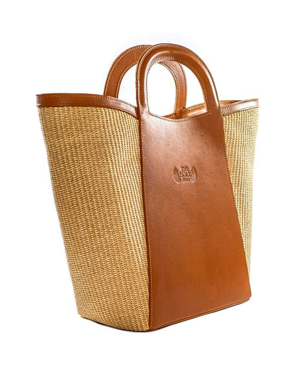 Shopping bag in straw and tabac leather. Inner pocket with zipper. The Holy Bag
Shopper από ταμπά δέρμα και ψάθα με εσωτερική τσέπη που κλείνει με φερμουάρ, Aquarius big - The Holy Bag