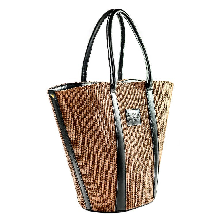 Shopper Bag ANDROMEDA Marrone in leather and straw – The Holy Bag